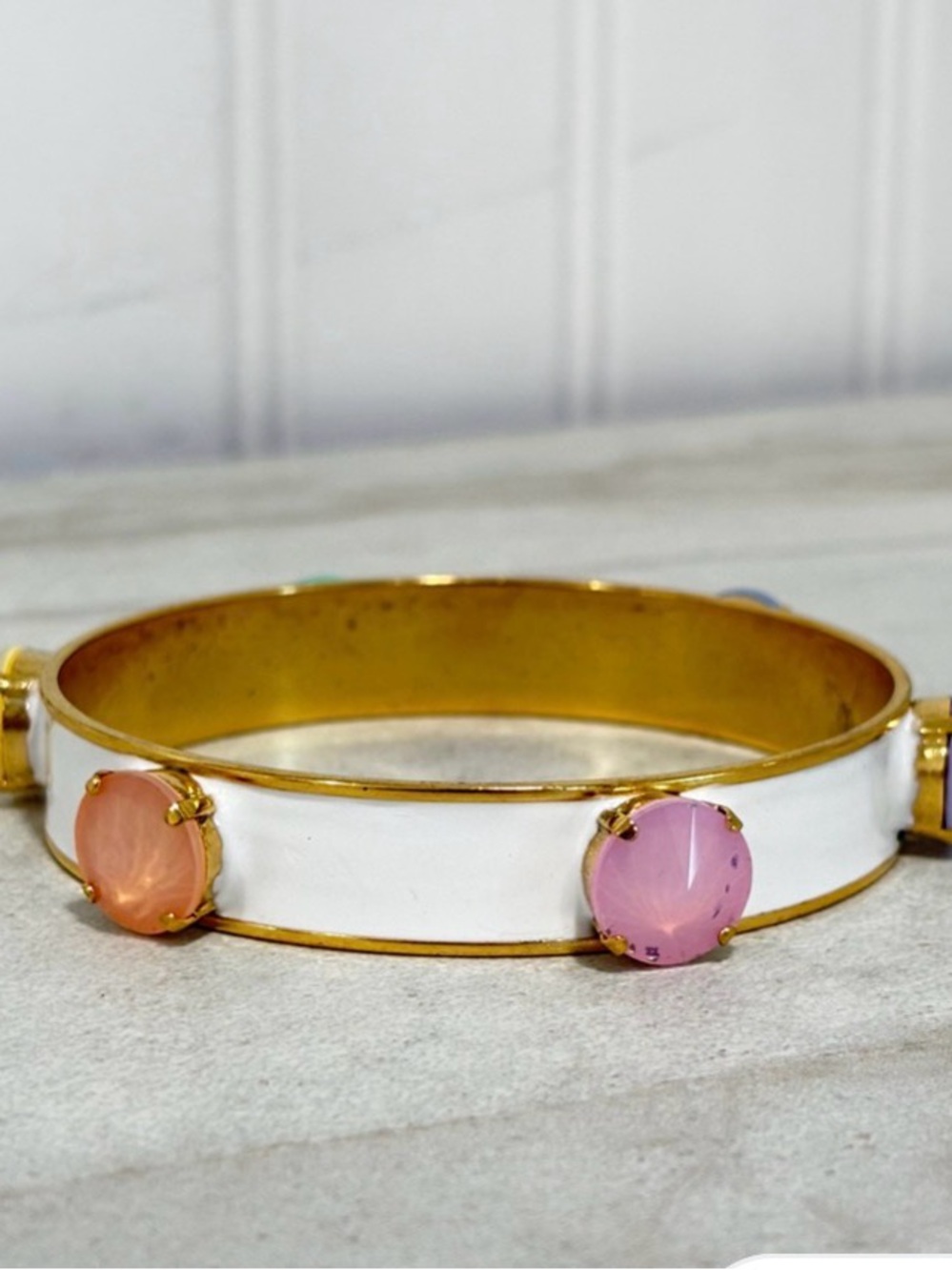 TOVA Gold & White Enamel Bangle with Fairy Dust Stones
